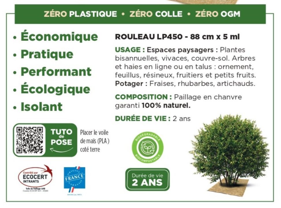 Rouleau de paillage LONGPROTECT 450 g/m² - 0,88m x 5m