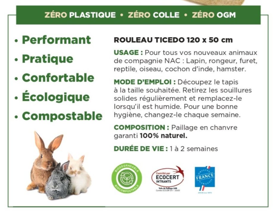 litieres - Herbi'Chanvre 500 g/m²- 120 cm x 50 cm
